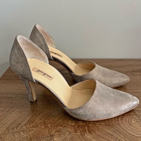 Paul Green Suede Heels 5.5 Gray D’Orsay Pump, Pointed Toe, Made in Austria Y2K - Picture 1 of 8